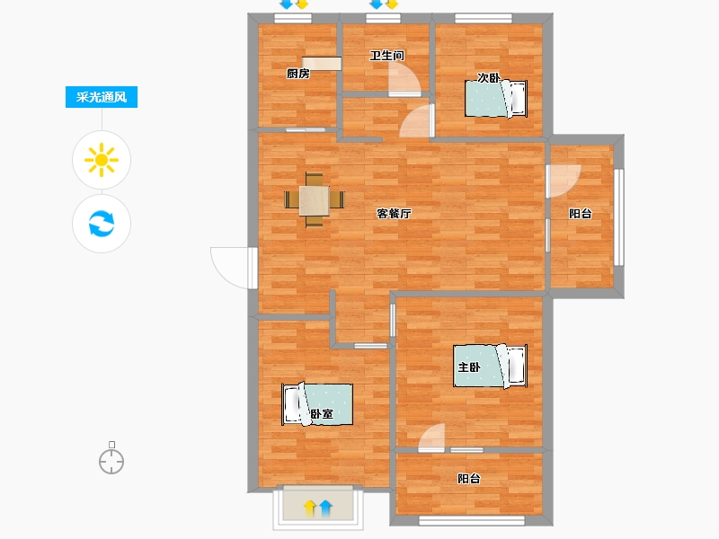 江苏省-南京市-颐居朗诗紫熙府A11幢,10幢C户型103m²-82.50-户型库-采光通风