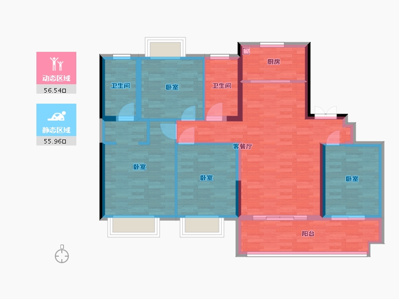 江苏省-南京市-卓越景枫蔚蓝郡10幢,11幢B户型127m²-100.89-户型库-动静分区