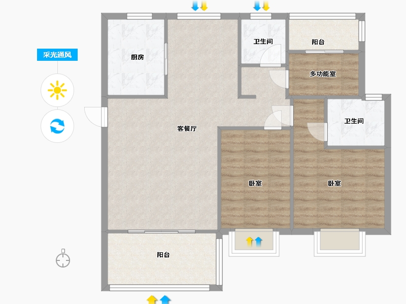 江苏省-南京市-爱涛天禧明庭A’户型116m²-92.79-户型库-采光通风