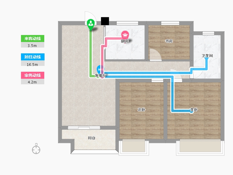 江苏省-苏州市-橡树澜湾花园8,3,7,6楼A户型93m²-74.55-户型库-动静线