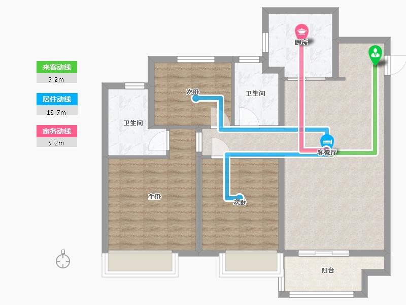 江苏省-苏州市-橡树澜湾花园8,3,6楼B户型110m²-88.44-户型库-动静线