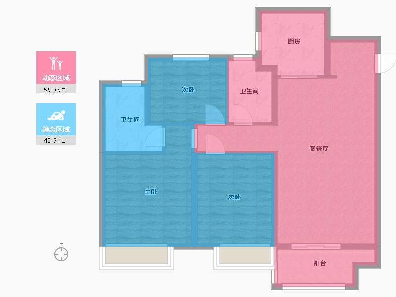 江苏省-苏州市-橡树澜湾花园8,3,6楼B户型110m²-88.44-户型库-动静分区