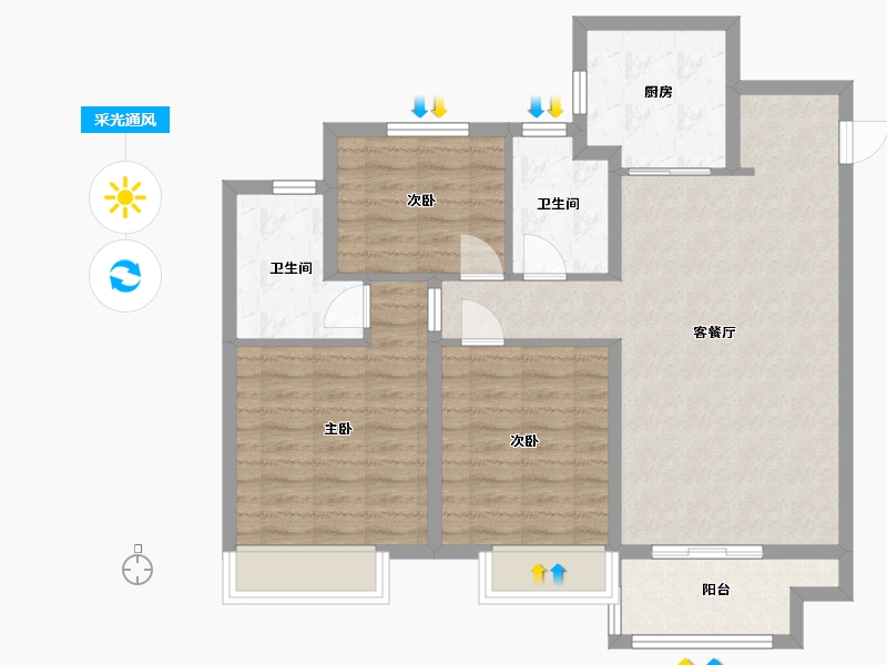 江苏省-苏州市-橡树澜湾花园8,3,6楼B户型110m²-88.44-户型库-采光通风