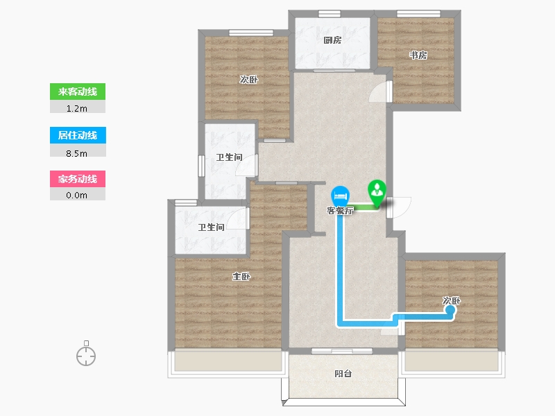 江苏省-苏州市-橡树澜湾花园1号楼,2号楼C户型130m²-104.67-户型库-动静线