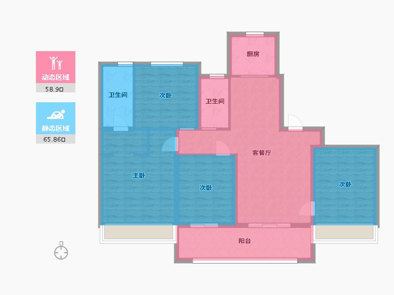 江苏省-苏州市-橡树澜湾花园5号楼D户型140m²-112.14-户型库-动静分区