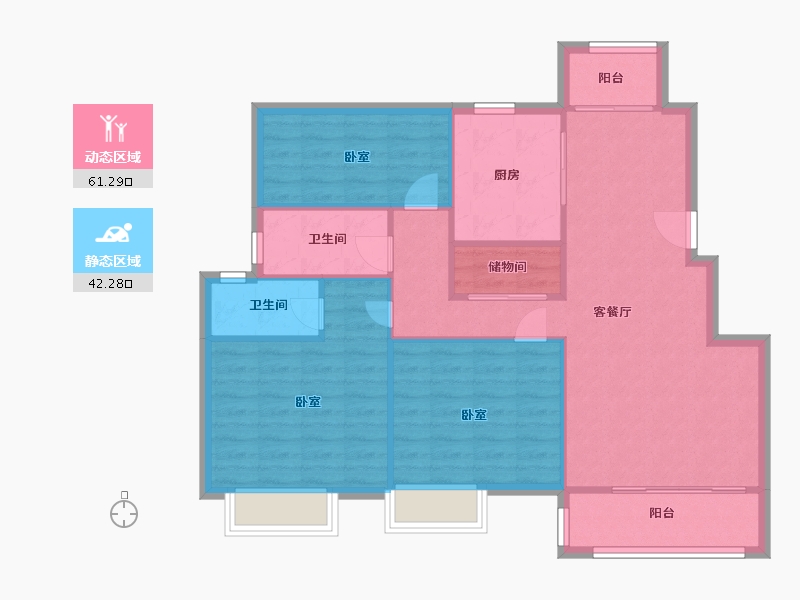 江苏省-南京市-紫晶美域118m²-94.40-户型库-动静分区