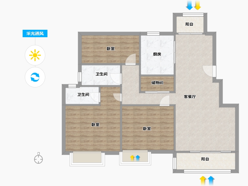 江苏省-南京市-紫晶美域118m²-94.40-户型库-采光通风