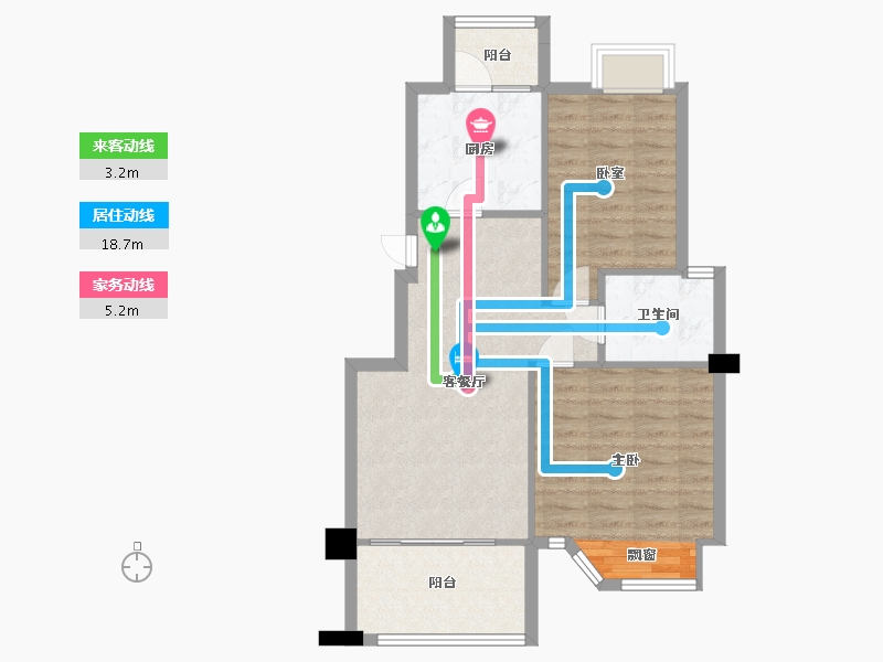 江苏省-南京市-双湖星城90m²-72.00-户型库-动静线