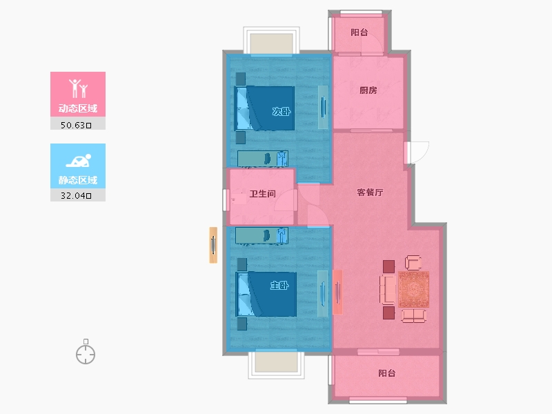 江苏省-南京市-双湖星城94m²-75.20-户型库-动静分区