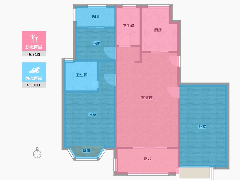 江苏省-南京市-美临香逸花园9幢,1幢,2幢,3幢109㎡户型-87.00-户型库-动静分区