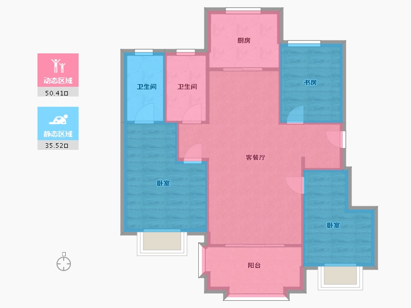 江苏省-南京市-固城湖金茂逸墅澜园3幢98m²-78.00-户型库-动静分区