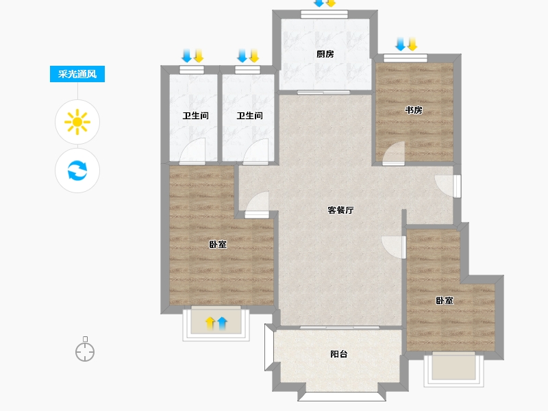 江苏省-南京市-固城湖金茂逸墅澜园3幢98m²-78.00-户型库-采光通风