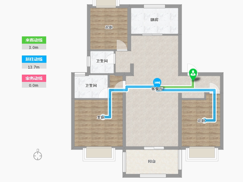 江苏省-南京市-平澜府5,11,2,13幢B户型115m²-92.00-户型库-动静线