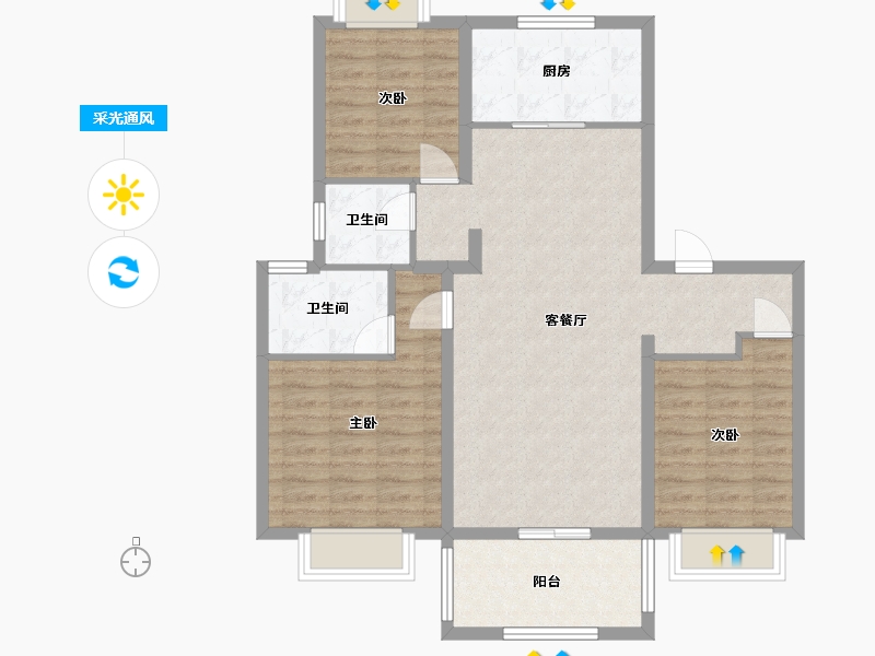 江苏省-南京市-平澜府5,11,2,13幢B户型115m²-92.00-户型库-采光通风