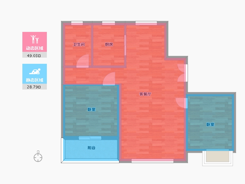 江苏省-南京市-东骏名府1幢88m²-70.00-户型库-动静分区