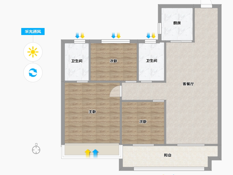 江苏省-苏州市-鲲湖天境花园115平户型115m²-92.26-户型库-采光通风