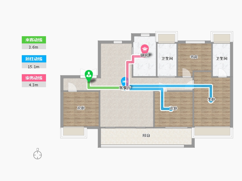 江苏省-苏州市-鲲湖天境花园1,2,16,15栋140m²-112.88-户型库-动静线