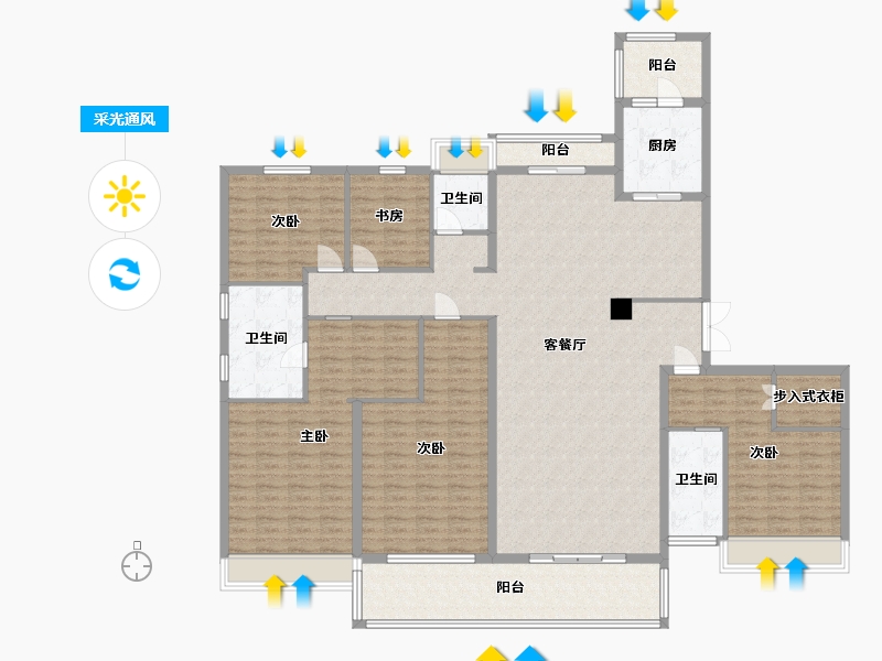 江苏省-苏州市-春江名筑7号楼,13号楼260m²-208.12-户型库-采光通风