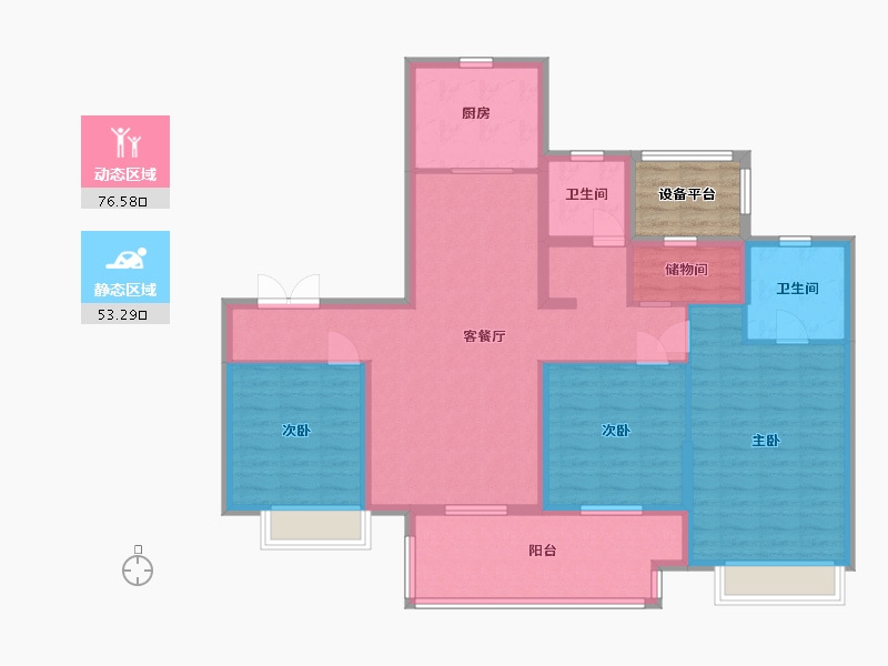 江苏省-苏州市-瑧湾雅筑2幢,3幢,5幢,7幢147m²-121.60-户型库-动静分区