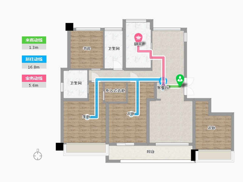 江苏省-苏州市-明月兰庭16栋143m²-113.34-户型库-动静线