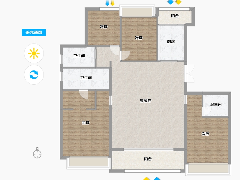 江苏省-苏州市-明月兰庭1,2,3,5栋178m²-142.53-户型库-采光通风