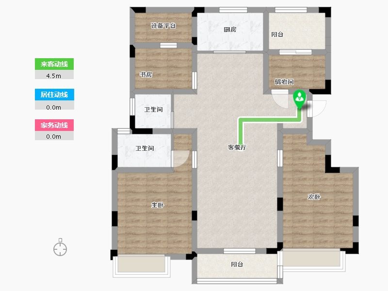 江苏省-苏州市-金泰芝溪阁124m²-102.82-户型库-动静线