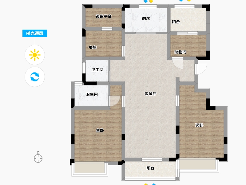 江苏省-苏州市-金泰芝溪阁124m²-102.82-户型库-采光通风