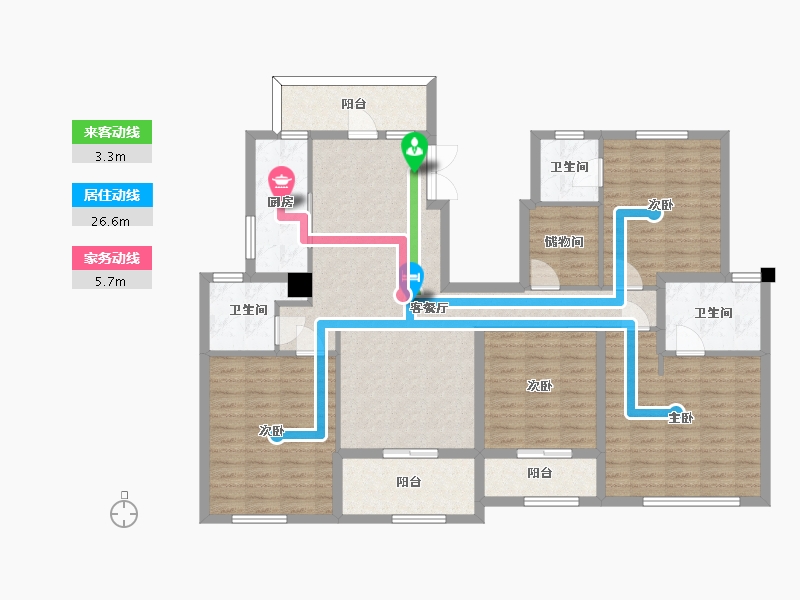 江苏省-苏州市-尚湖玫瑰园东区1号楼,5号楼,6号楼B户型160m²-128.00-户型库-动静线