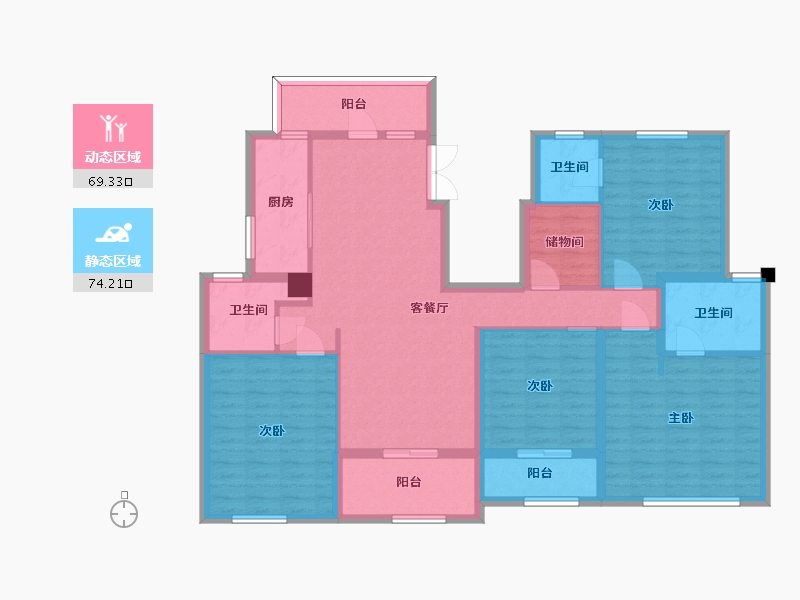 江苏省-苏州市-尚湖玫瑰园东区1号楼,5号楼,6号楼B户型160m²-128.00-户型库-动静分区