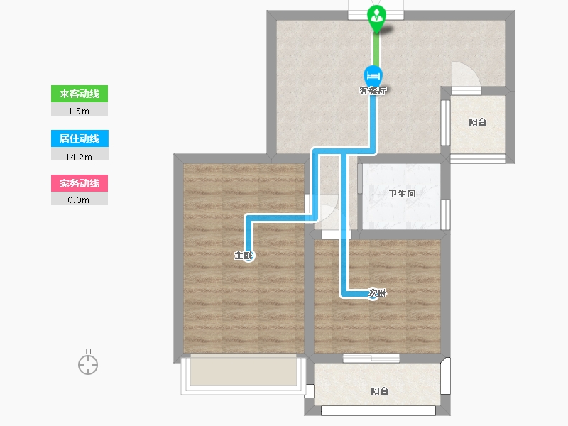 江苏省-苏州市-贸盛大厦C户型72m²-57.60-户型库-动静线