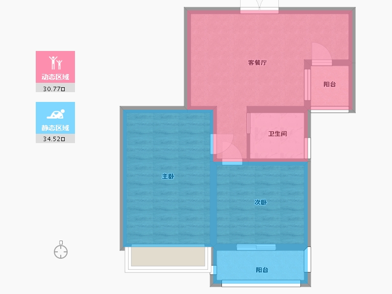 江苏省-苏州市-贸盛大厦C户型72m²-57.60-户型库-动静分区