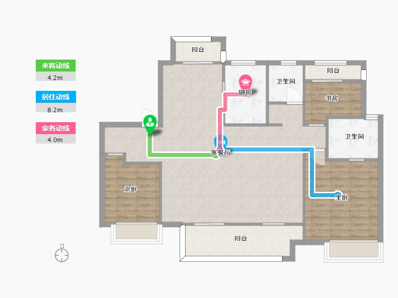 江苏省-苏州市-张家港弘阳云筑闲云户型130m²-104.00-户型库-动静线