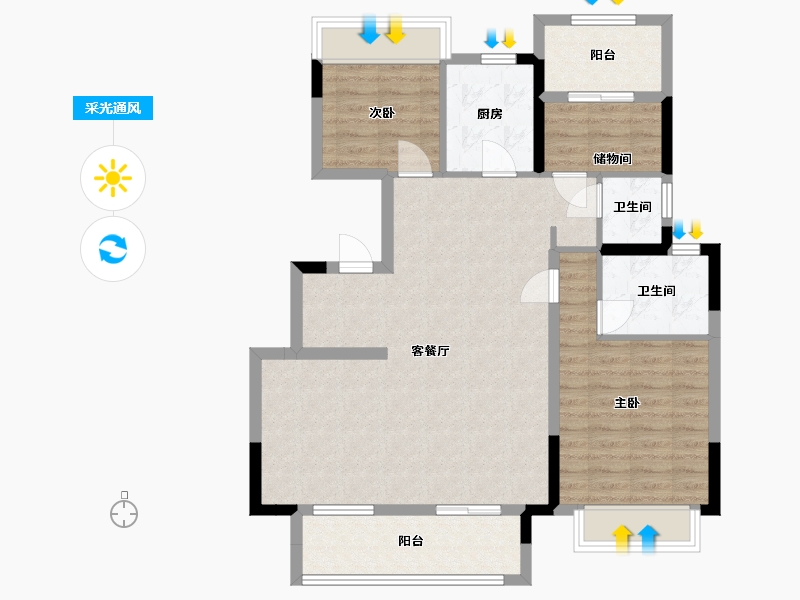 江苏省-苏州市-张家港弘阳云筑峰云户型118m²-94.00-户型库-采光通风