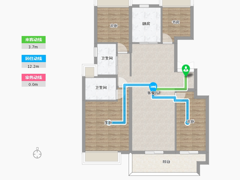 江苏省-苏州市-锦鲤花园6,1栋B户型120m²-96.01-户型库-动静线