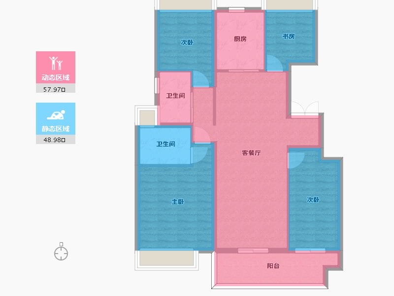 江苏省-苏州市-锦鲤花园6,1栋B户型120m²-96.01-户型库-动静分区