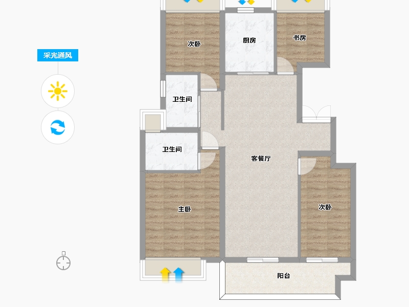 江苏省-苏州市-锦鲤花园6,1栋B户型120m²-96.01-户型库-采光通风