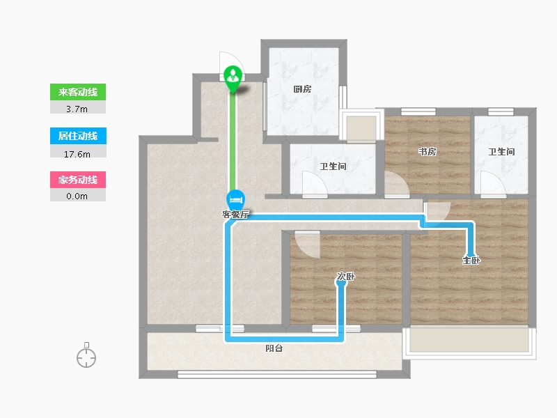 江苏省-苏州市-美的澜悦雅筑D户型107m²-85.58-户型库-动静线