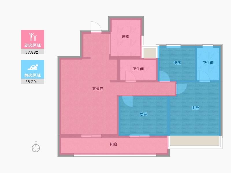 江苏省-苏州市-美的澜悦雅筑D户型107m²-85.58-户型库-动静分区