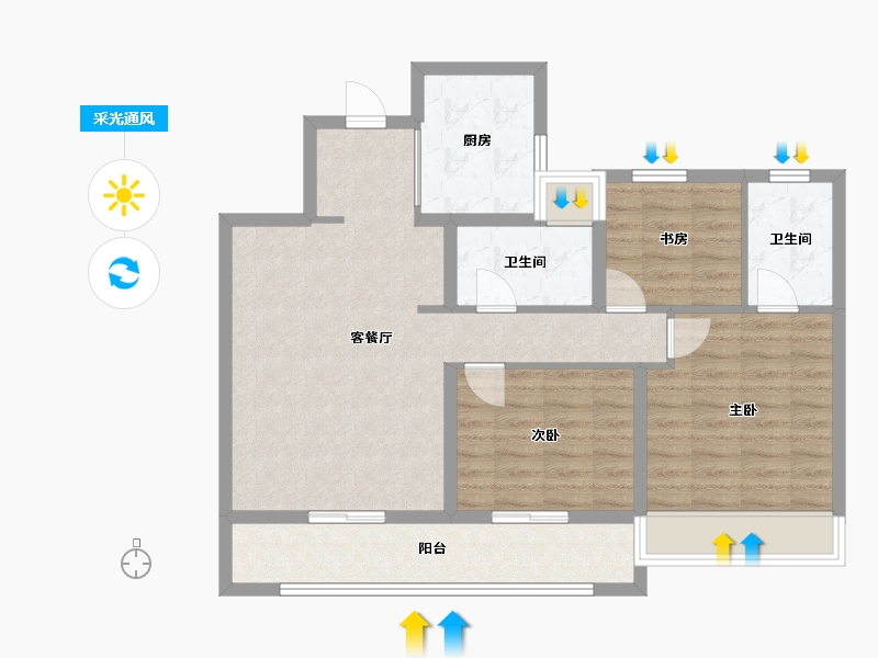 江苏省-苏州市-美的澜悦雅筑D户型107m²-85.58-户型库-采光通风