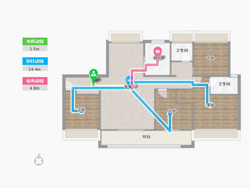 江苏省-苏州市-美的澜悦雅筑A户型140m²-111.43-户型库-动静线