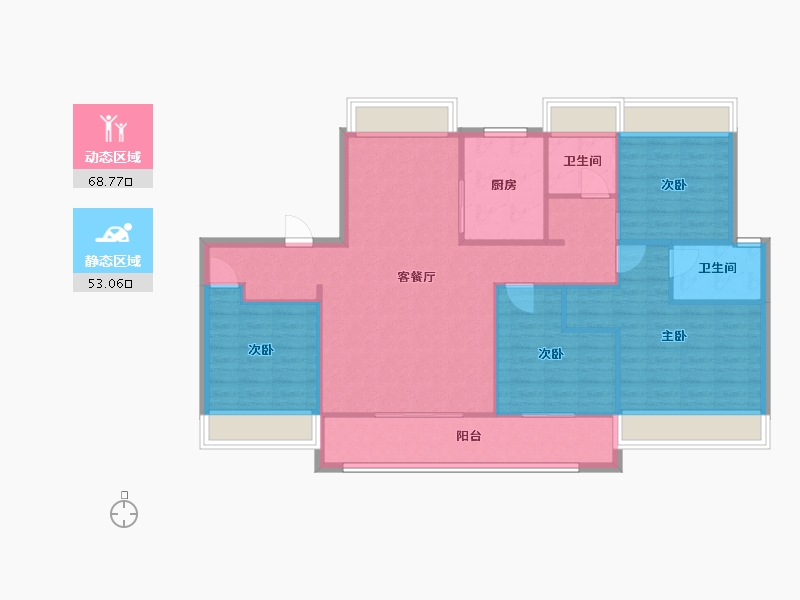 江苏省-苏州市-美的澜悦雅筑A户型140m²-111.43-户型库-动静分区