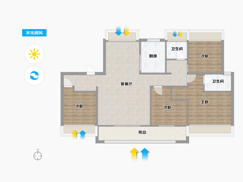 江苏省-苏州市-美的澜悦雅筑A户型140m²-111.43-户型库-采光通风