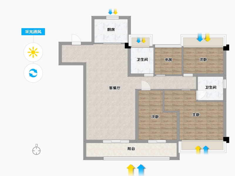 江苏省-苏州市-美的澜悦雅筑E130m²-103.95-户型库-采光通风