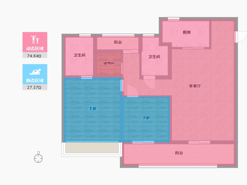 江苏省-苏州市-和风名筑雅韵9,8栋110㎡-90.46-户型库-动静分区