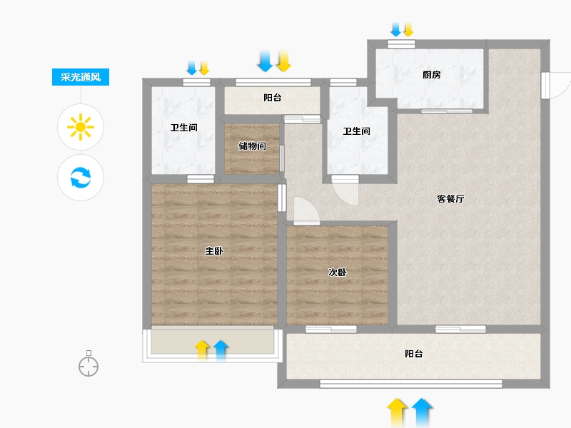 江苏省-苏州市-和风名筑雅韵9,8栋110㎡-90.46-户型库-采光通风