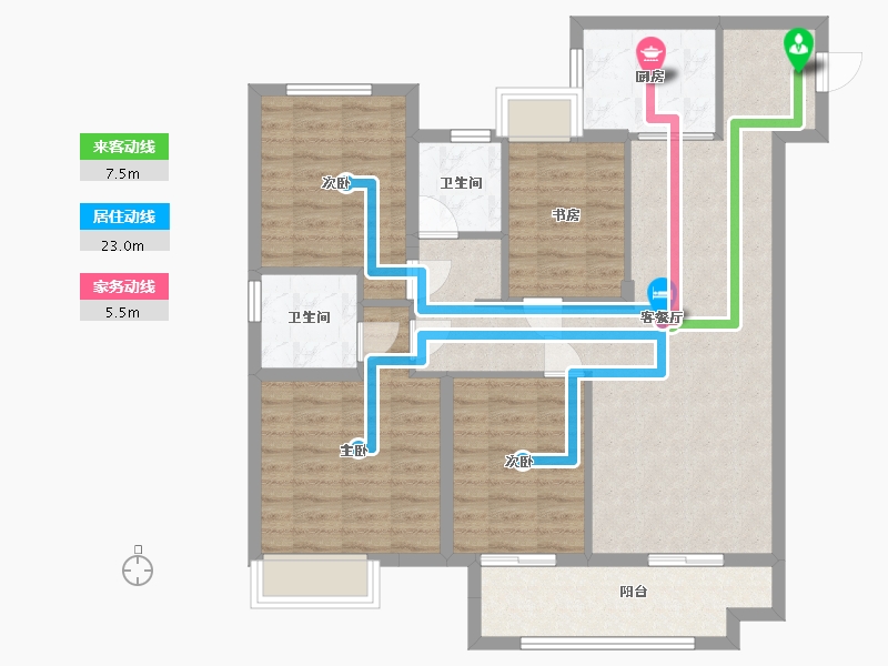 江苏省-苏州市-锦庐4栋,14栋123㎡-98.97-户型库-动静线