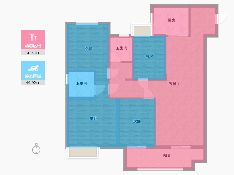 江苏省-苏州市-锦庐4栋,14栋123㎡-98.97-户型库-动静分区