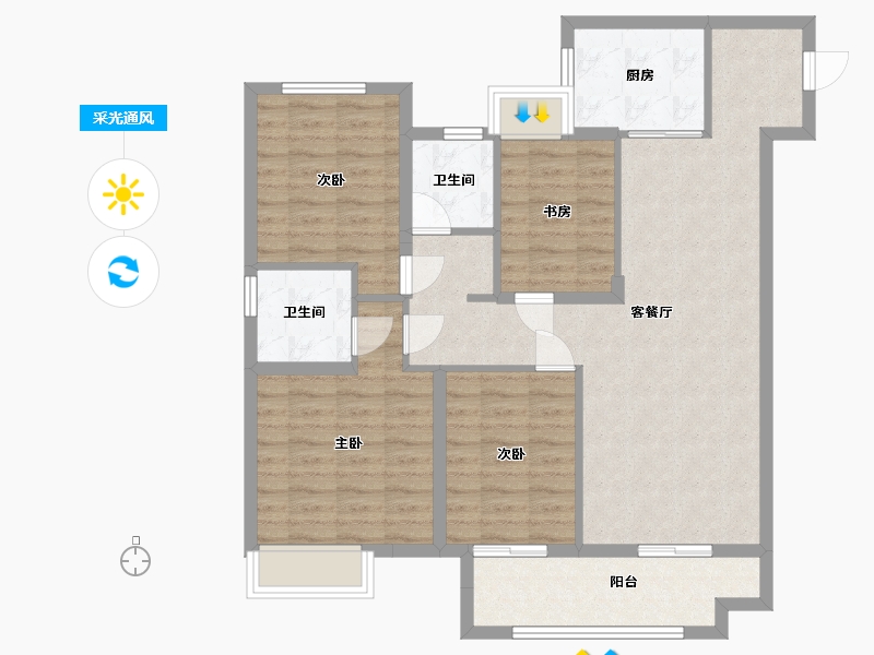 江苏省-苏州市-锦庐4栋,14栋123㎡-98.97-户型库-采光通风