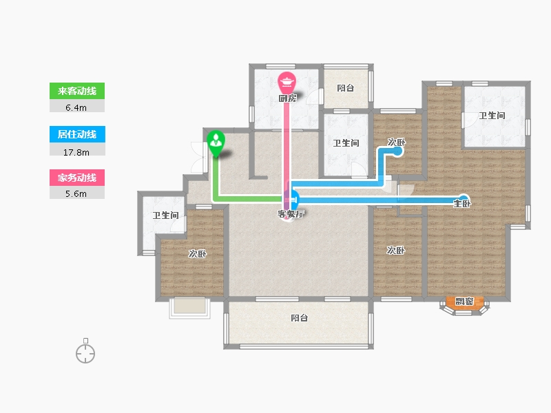 江苏省-苏州市-恒顺锦润华庭13栋220㎡-176.00-户型库-动静线