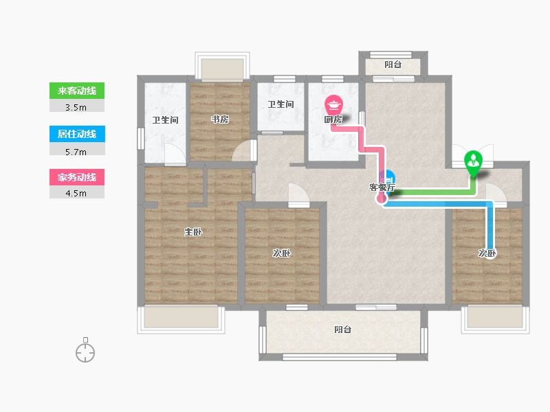 江苏省-苏州市-凤凰印象11,10,9,8栋A130m²-104.01-户型库-动静线